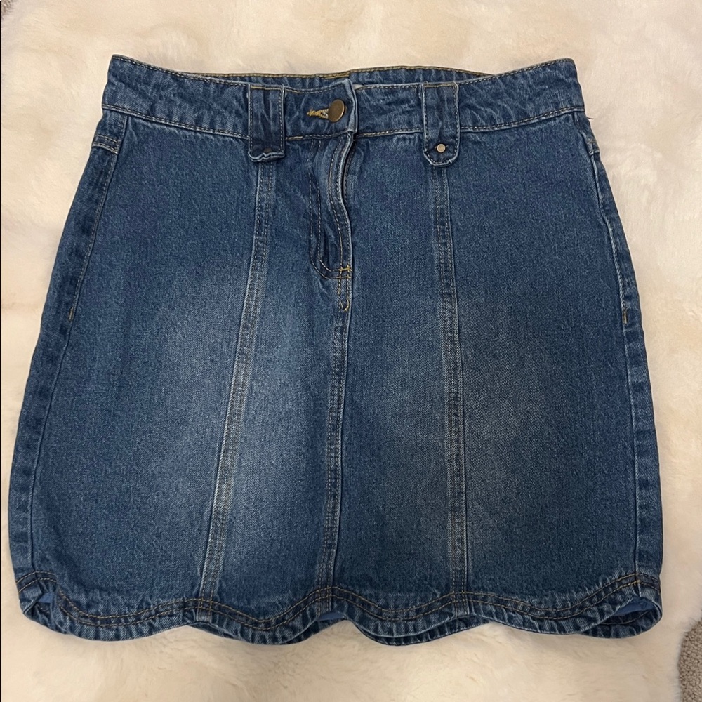 Blue Denim Mini Skirt With Wavy Detail